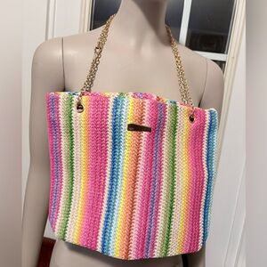 GIVEAWAY❣️Multicolor Striped Women's Bag with Gold Chain